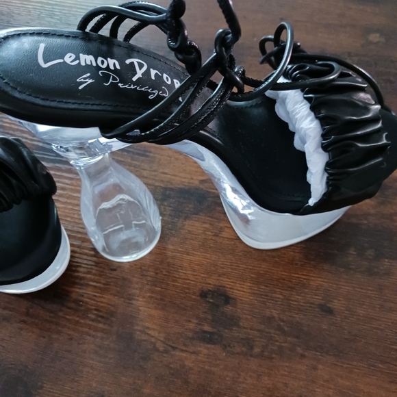 Lemon Drop by Privilege INEZ Clear Heels with leg straps. - Picture 6 of 7